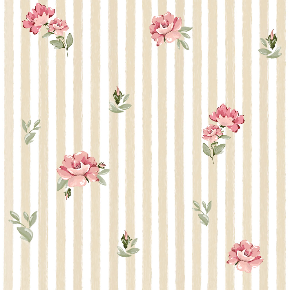 Pink Roses on Stripes Tapeta