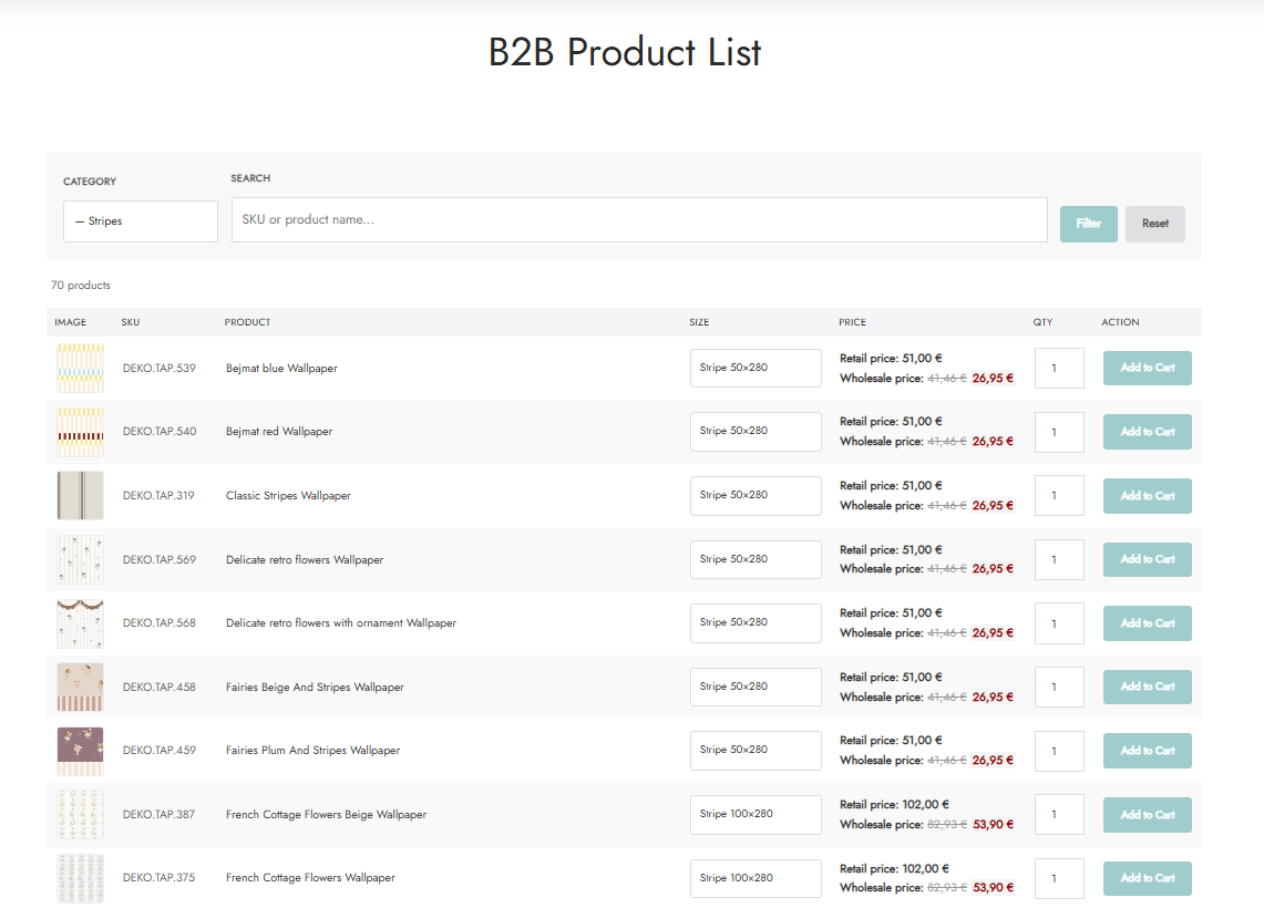 B2B Product List